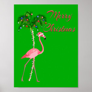 Merry Christmas Flamingo Poster