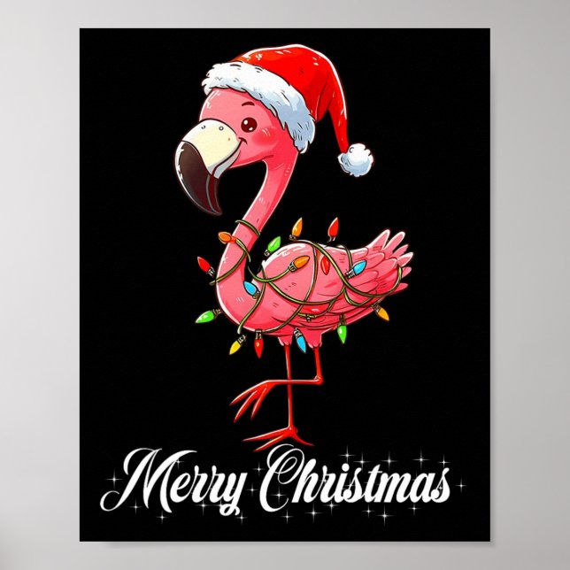 Merry Christmas Flamingo Santa Fa La La La Mingo C Poster (Front)