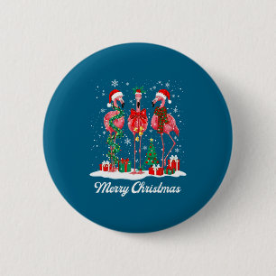 Merry Christmas Flamingo Santa Hat Christmas Light 6 Cm Round Badge