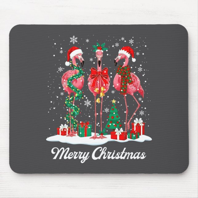 Merry Christmas Flamingo Santa Hat Christmas Light Mouse Mat (Front)