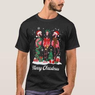 Merry Christmas Flamingo Santa Hat Christmas Light T-Shirt