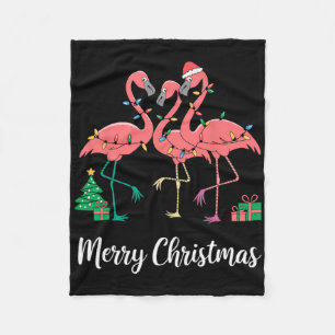 Merry Christmas Flamingo Santa Hat Xmas Fleece Blanket