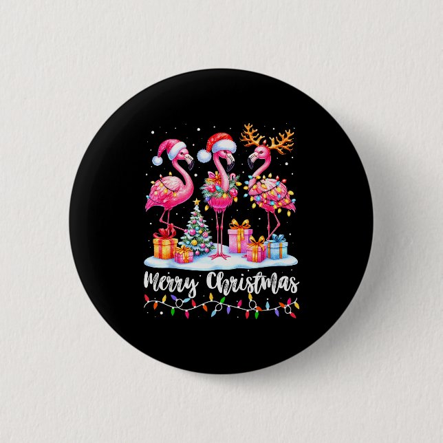 Merry Christmas Flamingo Santa Hat Xmas Pajamas Ho 6 Cm Round Badge (Front)