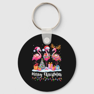 Merry Christmas Flamingo Santa Hat Xmas Pajamas Ho Key Ring