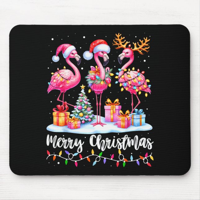 Merry Christmas Flamingo Santa Hat Xmas Pajamas Ho Mouse Mat (Front)