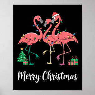 Merry Christmas Flamingo Santa Hat Xmas Poster
