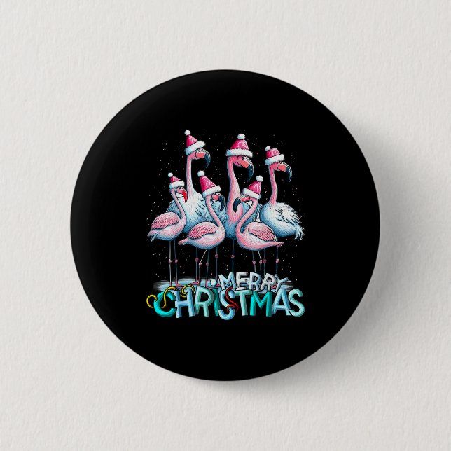 Merry Christmas Flamingo Squad Trocal Style  6 Cm Round Badge (Front)