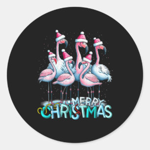 Merry Christmas Flamingo Squad Trocal Style  Classic Round Sticker