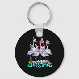 Merry Christmas Flamingo Squad Trocal Style Key Ring
