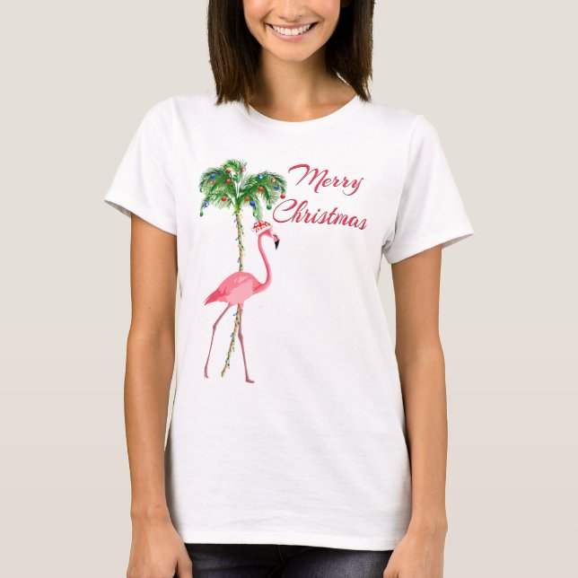 Merry Christmas Flamingo T-Shirt (Front)
