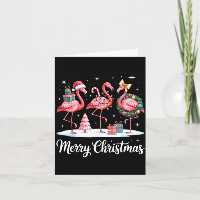 Merry Christmas Flamingo Women Girls Kids Xmas Fla Card (Front)