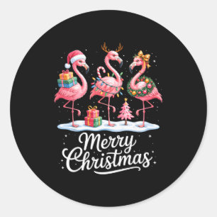Merry Christmas Flamingo Women Girls Kids Xmas Fla Classic Round Sticker