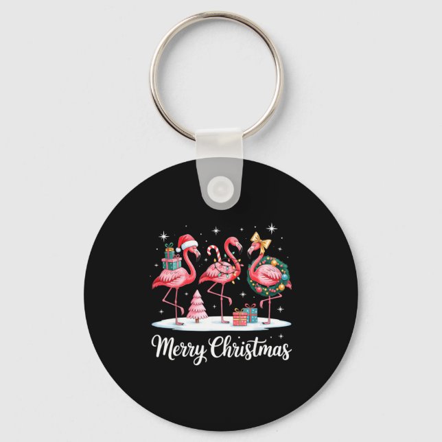 Merry Christmas Flamingo Women Girls Kids Xmas Fla Key Ring (Front)