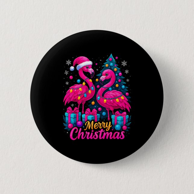 Merry Christmas Flamingo Xmas  6 Cm Round Badge (Front)