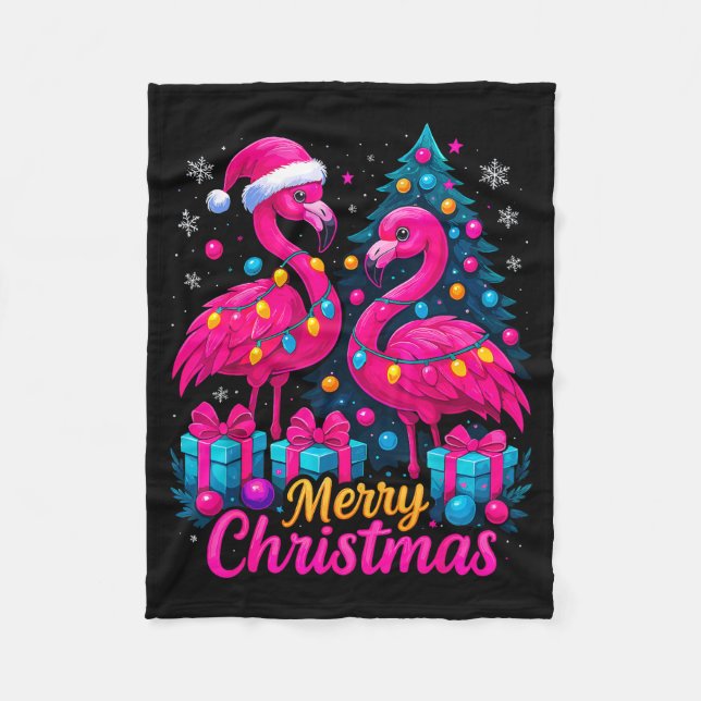 Merry Christmas Flamingo Xmas  Fleece Blanket (Front)