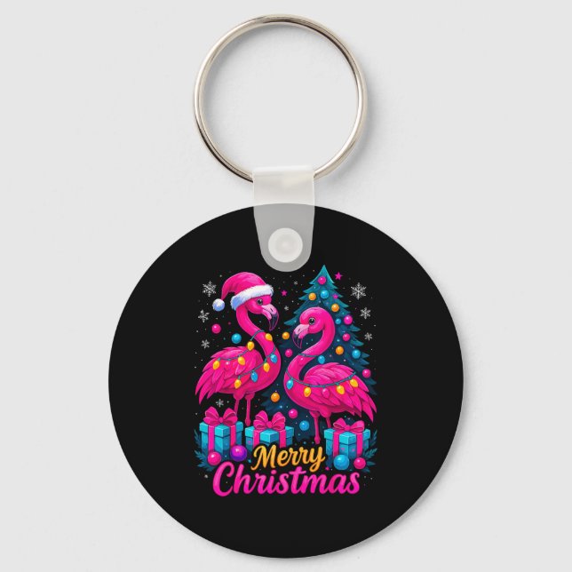Merry Christmas Flamingo Xmas  Key Ring (Front)
