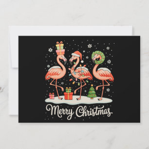 Merry Christmas Flamingo Xmas Lights Santa Hat Holiday Card