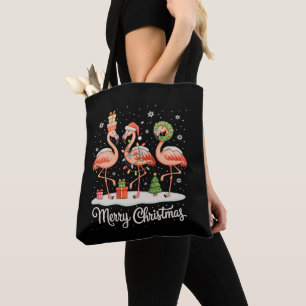 Merry Christmas Flamingo Xmas Lights Santa Hat Tote Bag