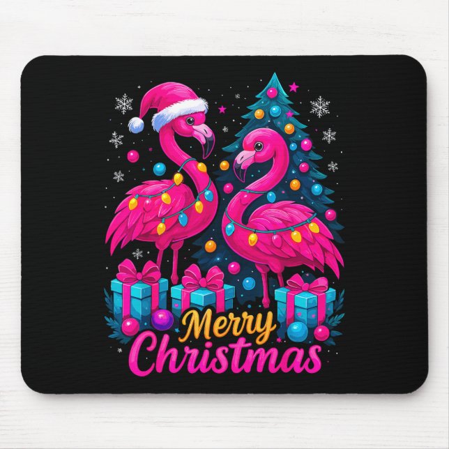 Merry Christmas Flamingo Xmas  Mouse Mat (Front)