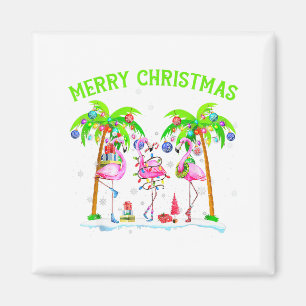 Merry Christmas Flamingo Xmas Palm Tree Light Trop Magnet