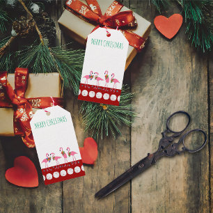 Merry Christmas Flamingos Blank Gift Tags