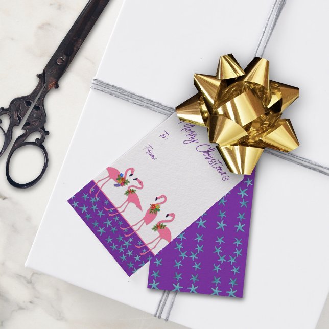Merry Christmas Flamingos Purple Gift Tags (Creator Uploaded)