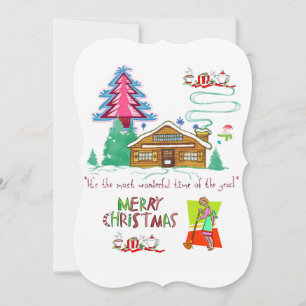 Merry Christmas Flat Greeting Card Cleaning Lady