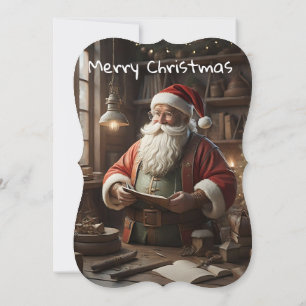 Merry Christmas Flat Greeting Card Santa Claus