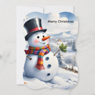 Merry Christmas Flat Greeting Card Snowman