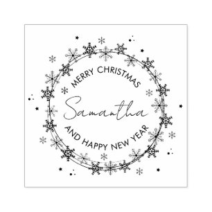 Merry Christmas Flocons Snow Buds Rubber Stamp