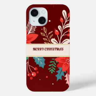 Merry Christmas Floral iPhone 15 Case