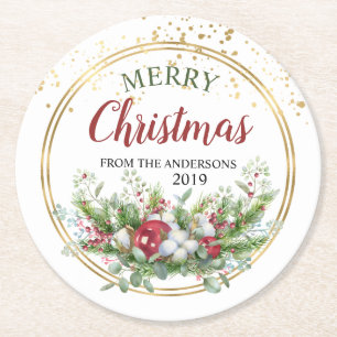 Merry Christmas floral Christmas paper coasters