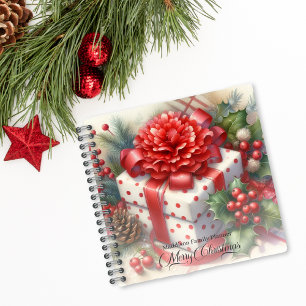 Merry Christmas Floral Coquette Bow Notebook