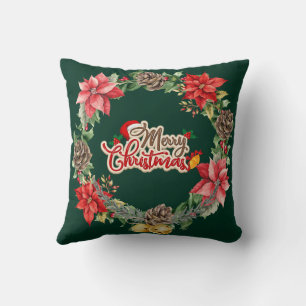 Merry Christmas Floral Cushion