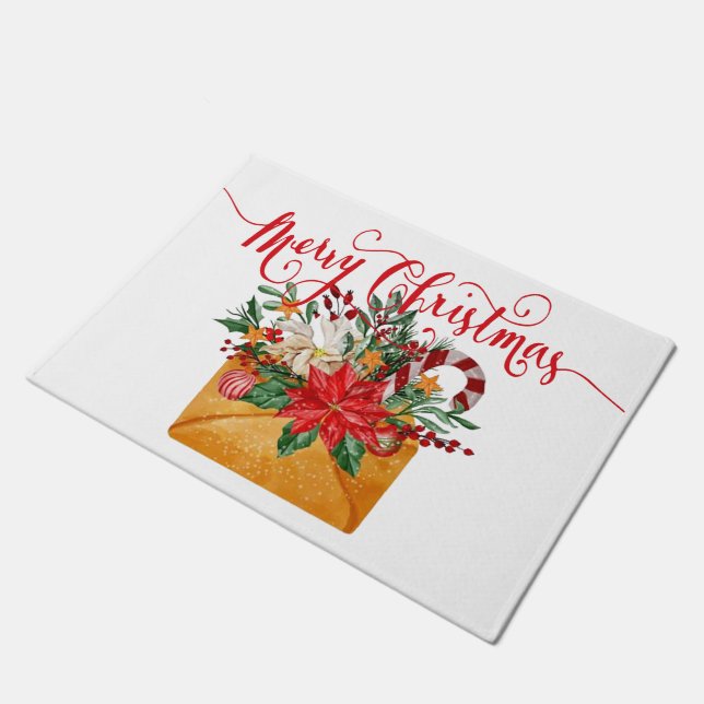 Merry Christmas floral envelope  Doormat (Angled)