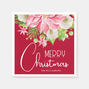 Merry Christmas Floral Holiday Napkin