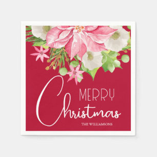 Merry Christmas Floral Holiday Napkin
