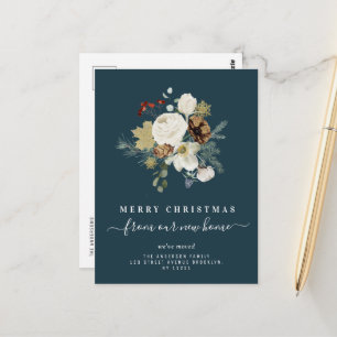 merry christmas floral moving announcement postcard