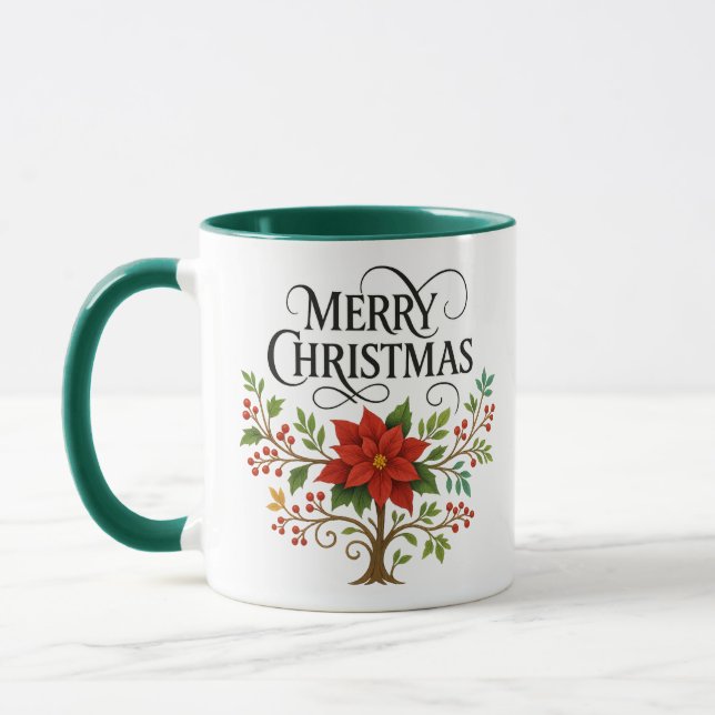 Merry Christmas Floral Mug |Festive Holiday Coffee (Left)