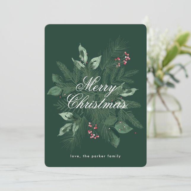 Merry Christmas floral Non Photo Holiday Card (Standing Front)