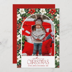Merry Christmas Floral Photo Holiday Card