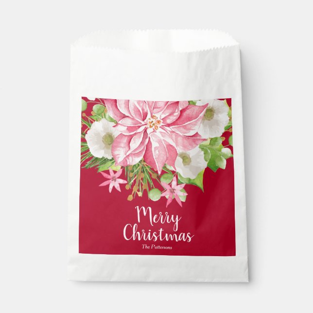 Merry Christmas Floral Poinsettia Holiday Favour Bags (Front)
