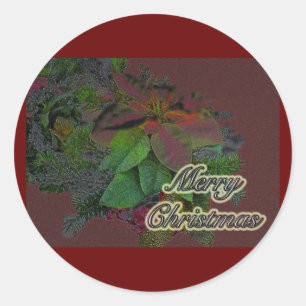 Merry Christmas Floral Poinsettia Series Classic Round Sticker