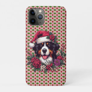 Merry Christmas Floral Santa Bernese Mountain Dog  iPhone 11 Pro Case