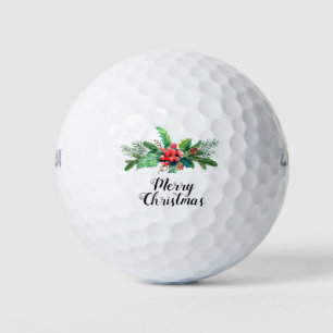 Merry Christmas Floral Seasonal Foliage   Holidays Golf Balls