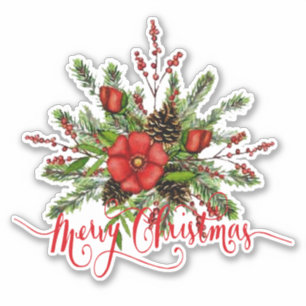 Merry Christmas floral Sticker