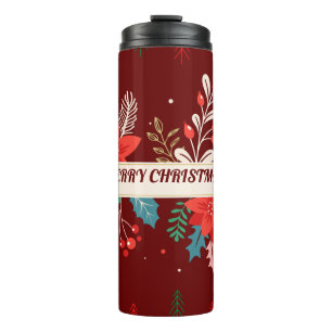 Merry Christmas Floral Thermal Tumbler