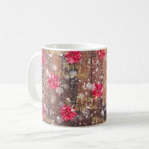 Merry Christmas Floral Wooden Planks Coffee Mug