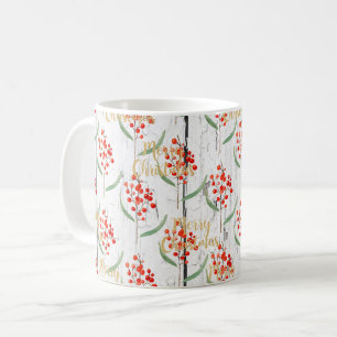 Merry Christmas Floral Wooden Planks Coffee Mug
