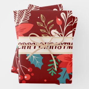 Merry Christmas Floral Wrapping Paper Sheet
